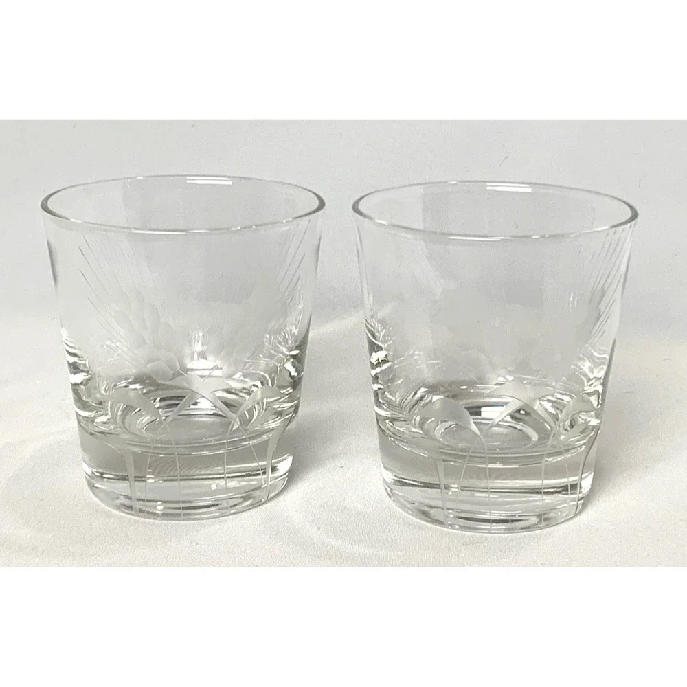 Vintage Etched Cocktail Glasses Wheat‎ Pattern 3.5